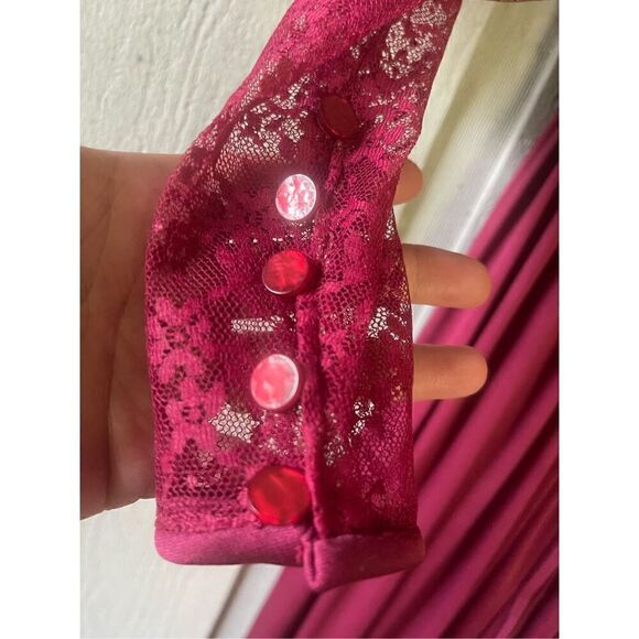 Creations by Aria 1970’s Vintage Victorian Lace Burgandy Pleated long dress Sz 7 - Picture 10 of 16